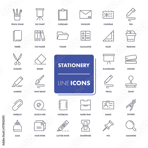 Line icons set. Stationery