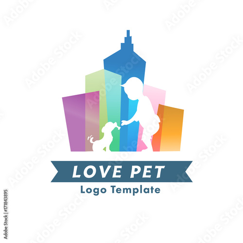 Pet in the city logo. lovely and homeless pet concept - vector illustration
