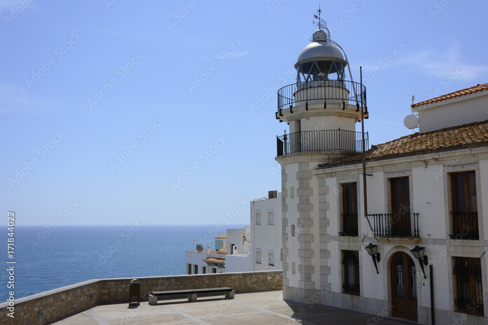 Views of the lighthouse in the tourist village of Peñiscola.