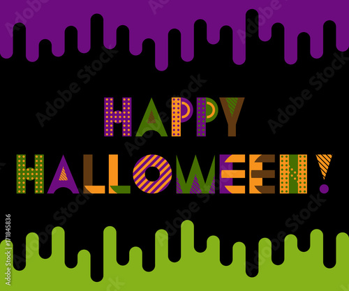 HAPPY HALLOWEEN. Trendy geometric font in memphis style of 80s-90s. Inscription on  a black background.