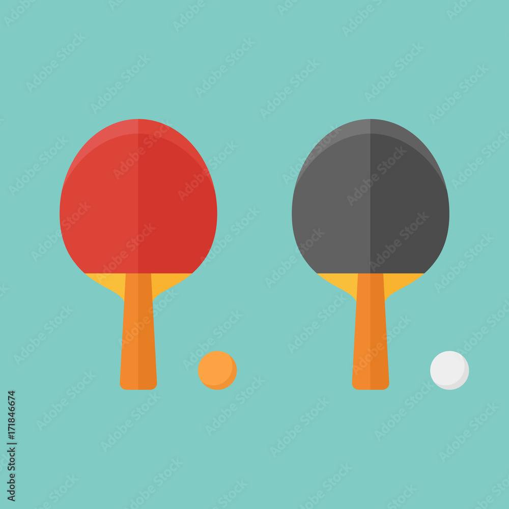Set of table tennis bats and balls isolated on background. Flat style vector illustration. Set of table tennis bats and balls isolated on background. Flat style vector illustration.