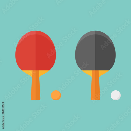 Set of table tennis bats and balls isolated on background. Flat style vector illustration.
