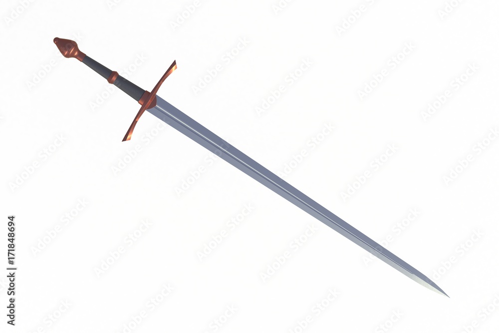 Sword displayed by diagonal, isolated on white background, 3D rendering Sword displayed by diagonal, isolated on white background, 3D rendering