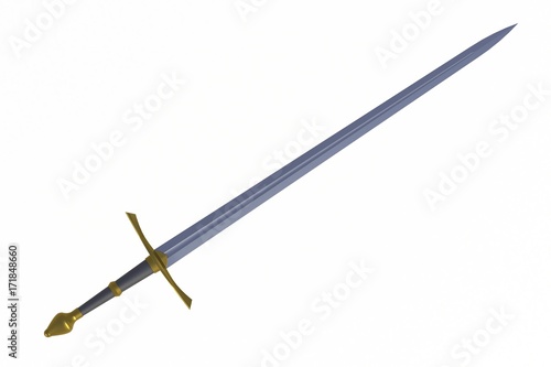 Sword displayed by diagonal, isolated on white background, 3D rendering