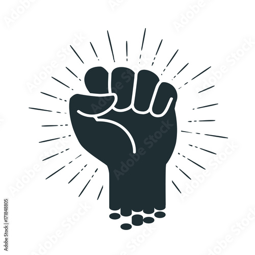 Male clenched fist, logo or label. Power, force, strength icon. Vector illustration