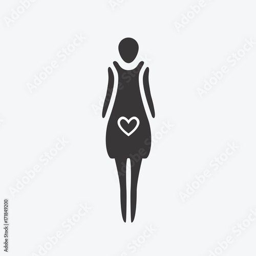 Cartoon icon of a pregnant girl. Birth of a child. Vector graphic illustration, logo silhouette for design..