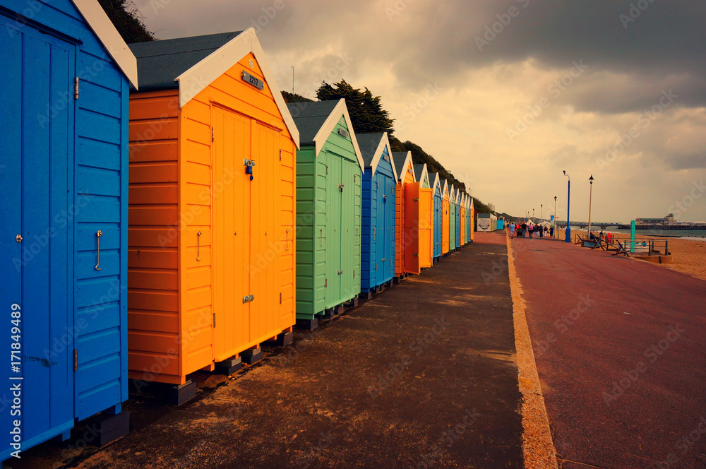 colourful beach Huts on Bournemouth Beach uk colourful beach Huts on Bournemouth Beach uk