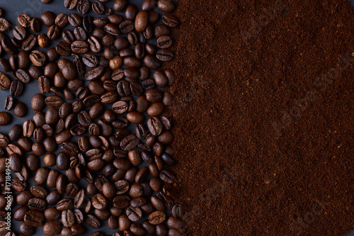 Coffee beans on black background 