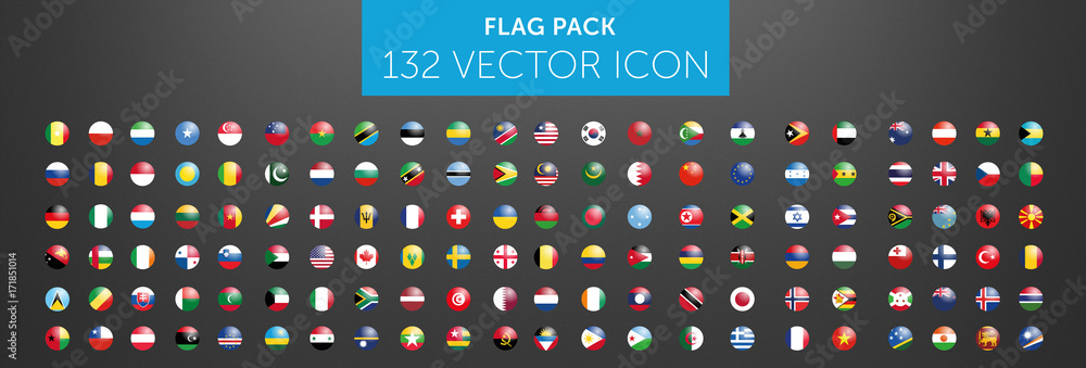 WORLD FLAG vector collection 132 circle icon with reflects - obrazy, fototapety, plakaty 