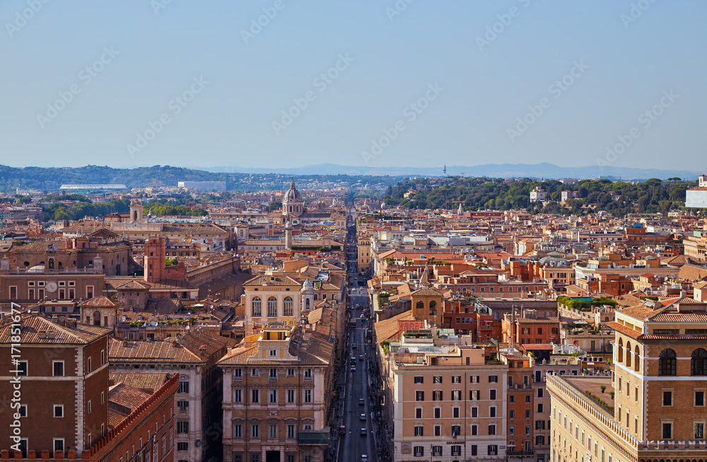 Panoramic view of Rome from the observation deck on the monument of Vittorio Emanuele