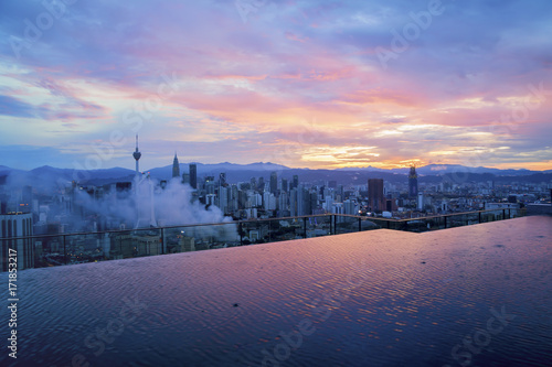 Photography Aerial view of beautiful sunrise blue hour at Kuala Lumpur city skyline