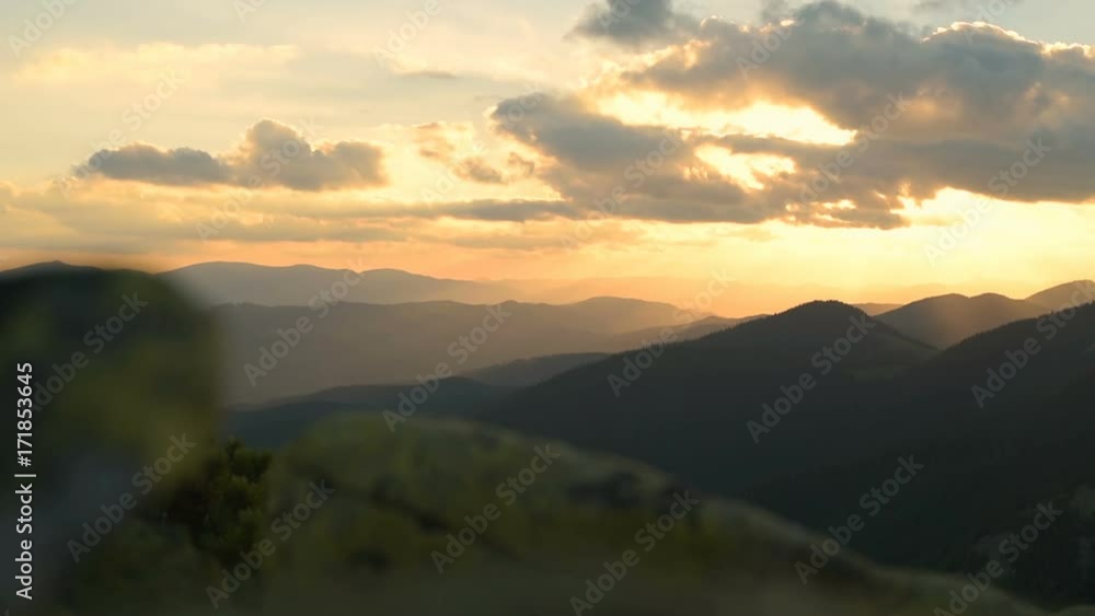 Sunset, mountains, alpine pine, wind Sunset, mountains, alpine pine, wind