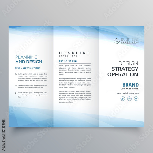 business blue trifold brochure design template