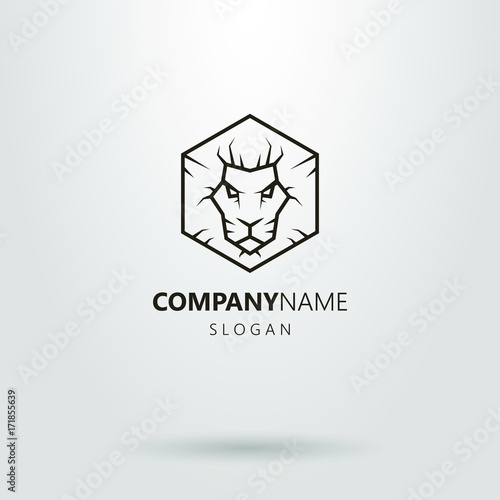 Black and white abstract lion head logo