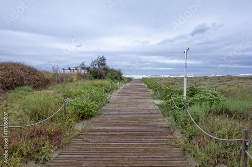 The mediterranean sea a rainy day in winter