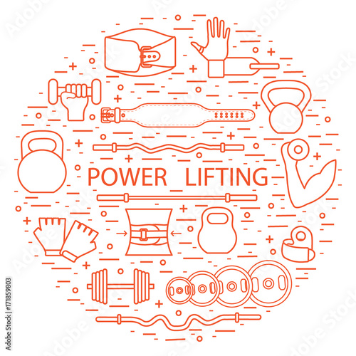 Weightlifting training objects arranged in a circle.