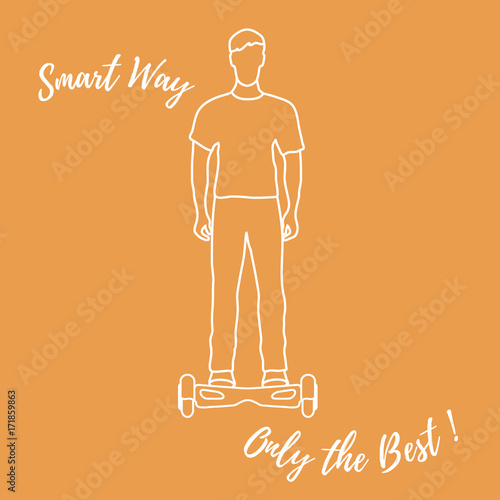 Stylized icon of modern young man standing on gyroscooter.