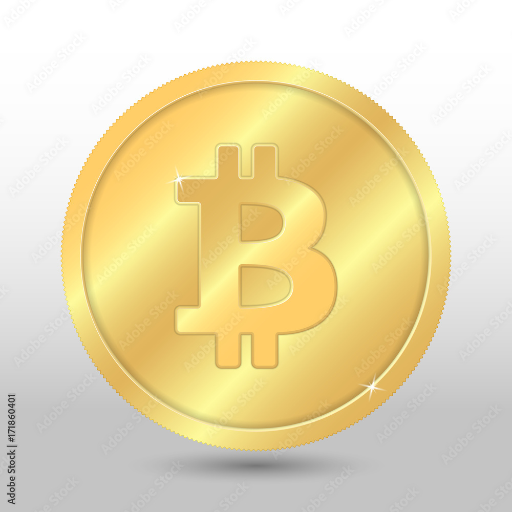 Gold vector bitcoin coin on a gray background. Virtual currency Gold vector bitcoin coin on a gray background. Virtual currency