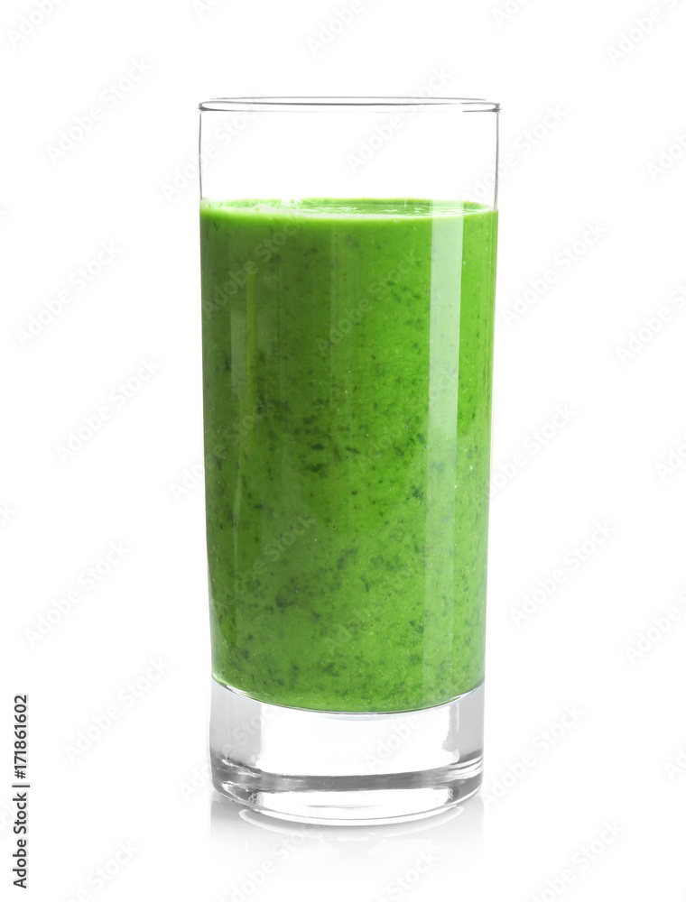 Glass of spinach smoothie isolated on white Glass of spinach smoothie isolated on white