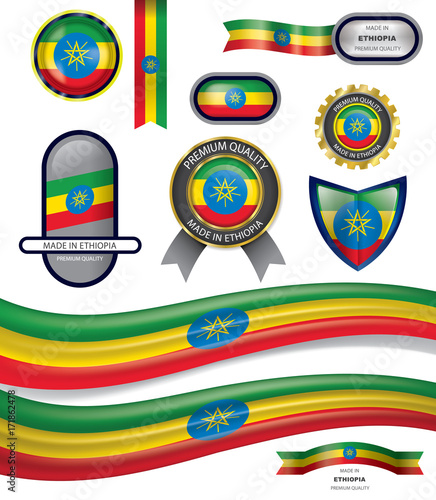 Made in Ethiopia Seal, Ethiopian Flag (Vector Art)