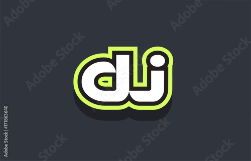 dj word text logo design green blue white