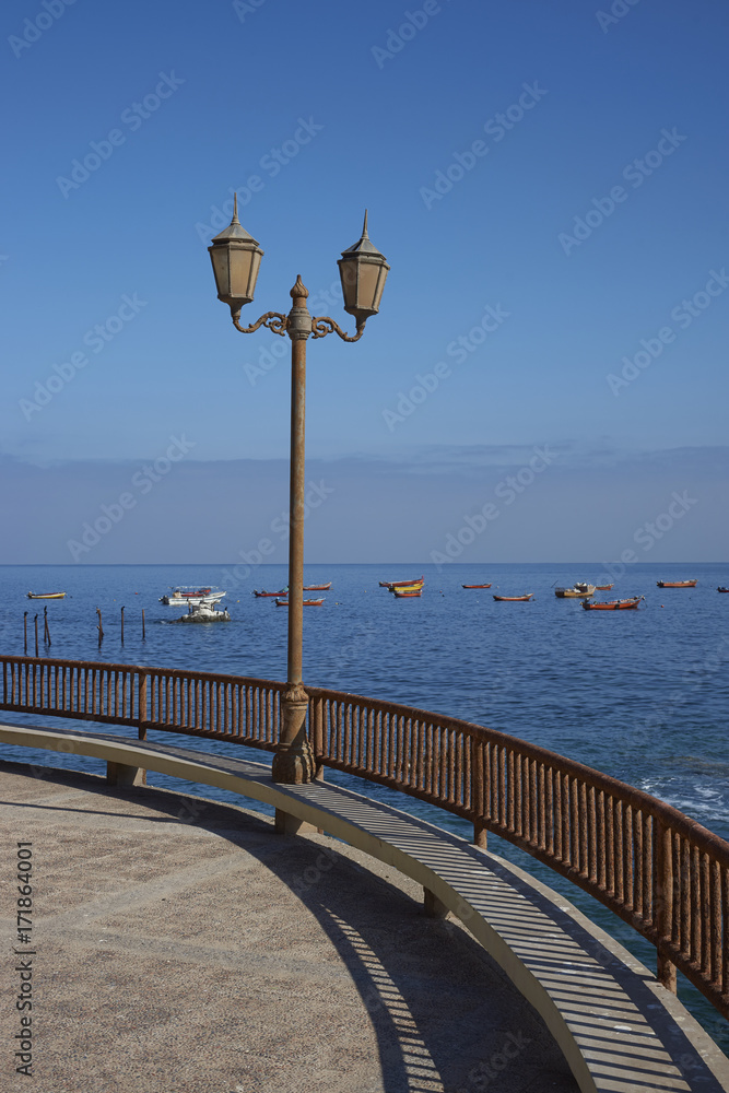Waterfront of the historic coastal town of Pisagua in the Tarapaca Region of northern Chile.