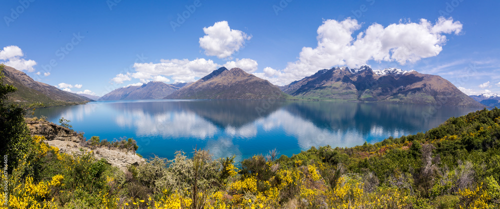 Really wide panorama of mountains from Queenstown, New Zealand