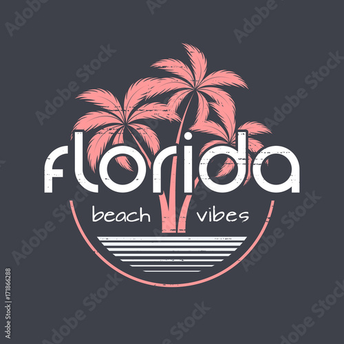 Florida beach vibes t-shirt and apparel vector design, print, typography, poster, emblem with palm trees.