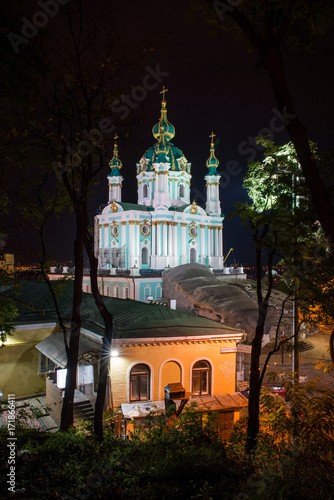 St Andrew's Church in Kyiv at night photo