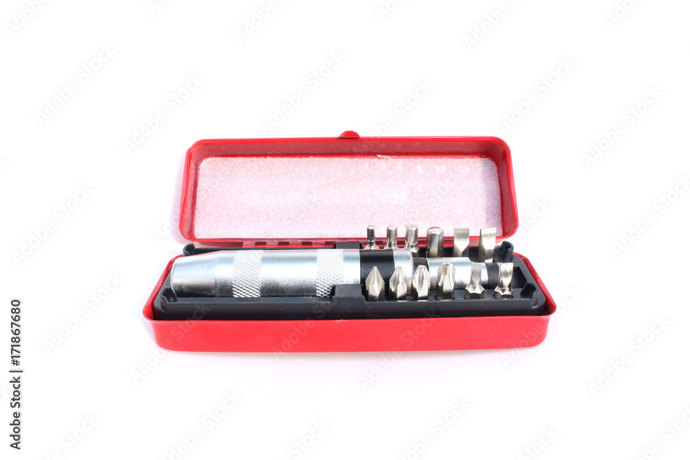 screwdriver in red box on isolated white screwdriver in red box on isolated white