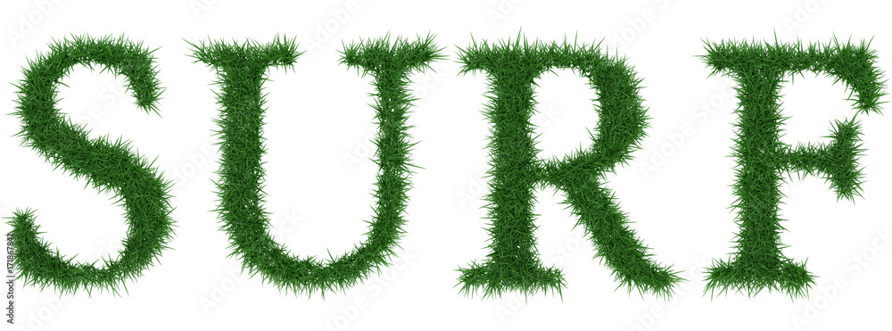 Surf - 3D rendering fresh Grass letters isolated on whhite background. Surf - 3D rendering fresh Grass letters isolated on whhite background.