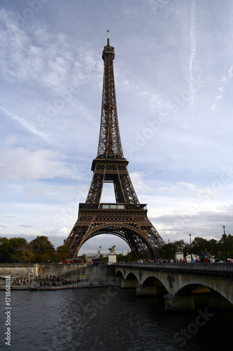 Eiffel tower construction, blue sky 