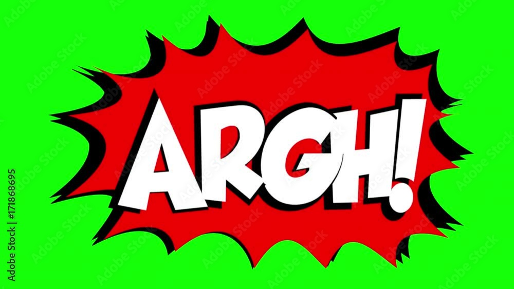 A comic strip speech bubble cartoon animation, with the words Damn Argh. White text, red shape, green background.
A comic strip speech bubble cartoon animation, with the words Damn Argh. White text, red shape, green background.