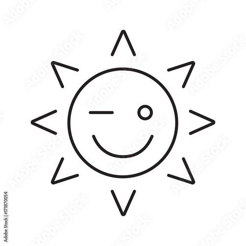 Winking sun smile linear icon