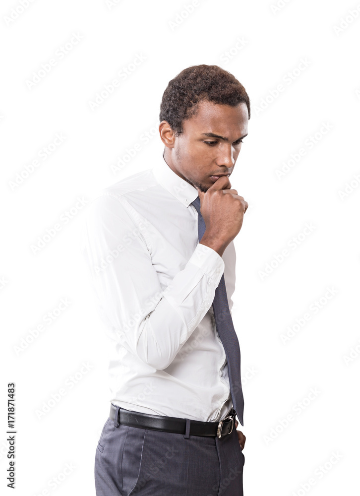Isolated portrait of a pensive African businessman Isolated portrait of a pensive African businessman