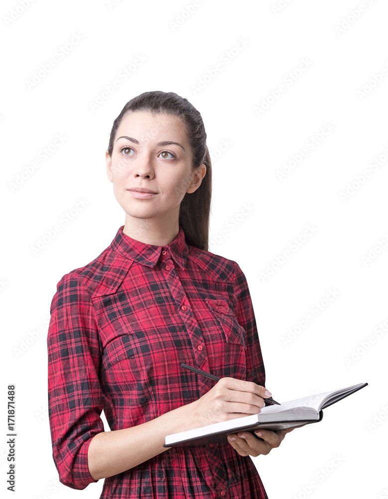 Isolated young woman with a planner portrait Isolated young woman with a planner portrait