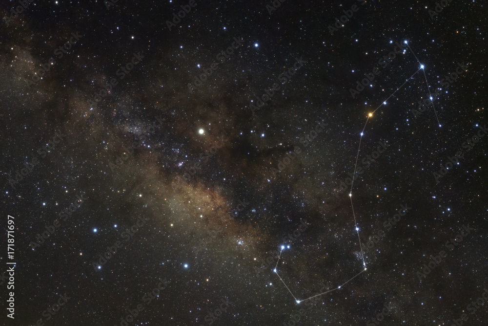 Naklejka premium Constellation Scorpius and milky way galaxy