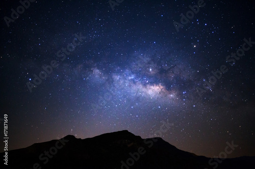 Landscape with milky way galaxy over high moutain, Night sky with stars.