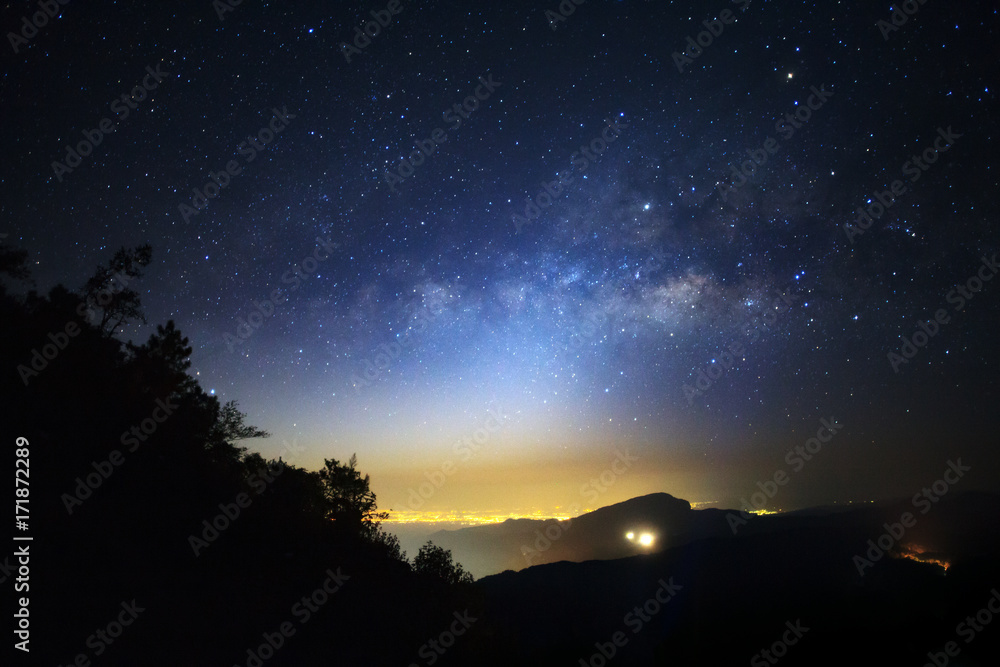 Milky Way Galaxy at Doi inthanon Chiang mai, Thailand. Long exposure photograph. With grain Milky Way Galaxy at Doi inthanon Chiang mai, Thailand. Long exposure photograph. With grain