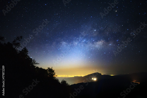Milky Way Galaxy at Doi inthanon Chiang mai, Thailand. Long exposure photograph. With grain