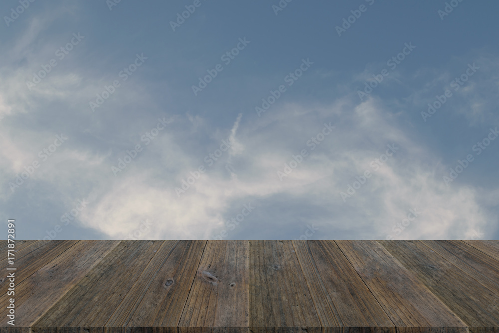 Blue sky cloud with Wood terrace Blue sky cloud with Wood terrace