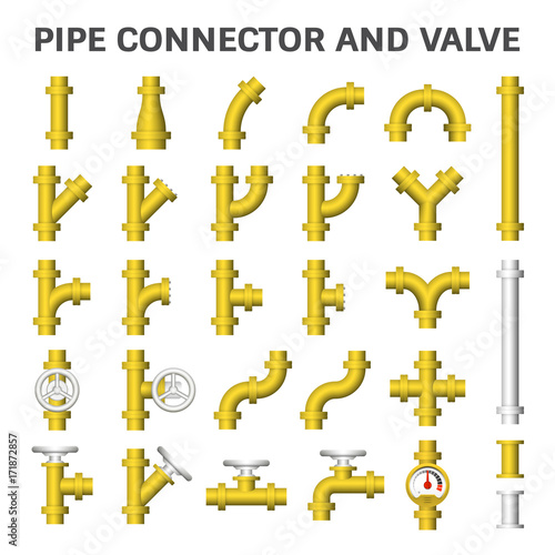 Pipe icon and flange fitting. Include control valve and pressure gauge or manometer. For pipeline construction and transportation liquid or gas i.e. crude, oil, natural gas, sewage, wastewater etc. 