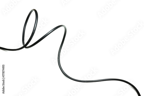black wire cable isolated on a white background abstraction.
