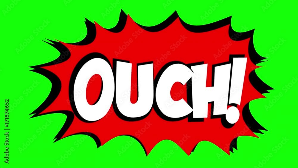 A comic strip speech bubble cartoon animation, with the words Oops Ouch. White text, red shape, green background.
A comic strip speech bubble cartoon animation, with the words Oops Ouch. White text, red shape, green background.