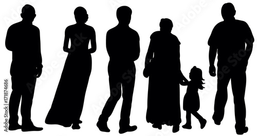 vector, isolated silhouette people view from the back
