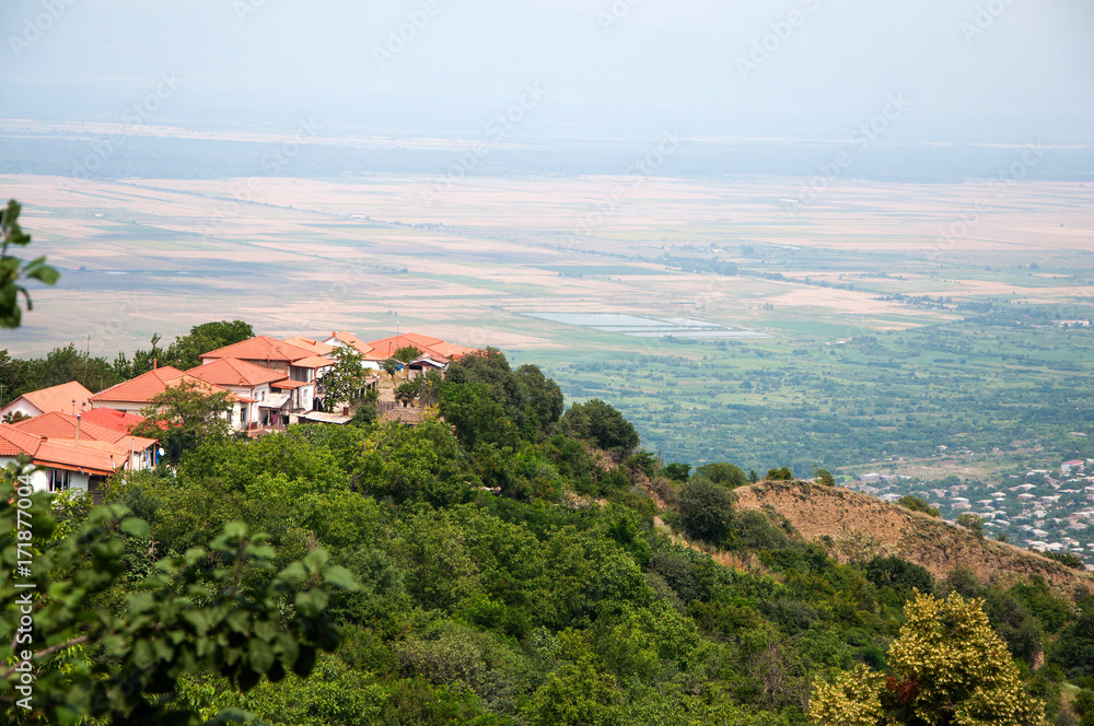 Panoramic view of the Alazani valley from the height of the hill