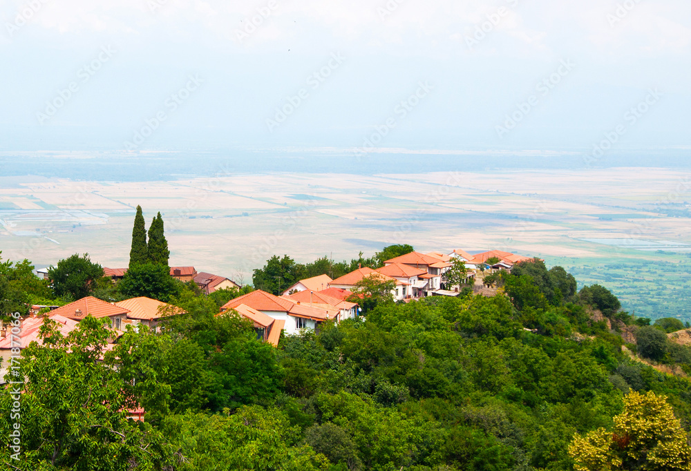 Panoramic view of the Alazani valley from the height of the hill