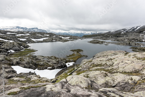 Typical norwegian landscape with snowy mountains © Ivan Kmit