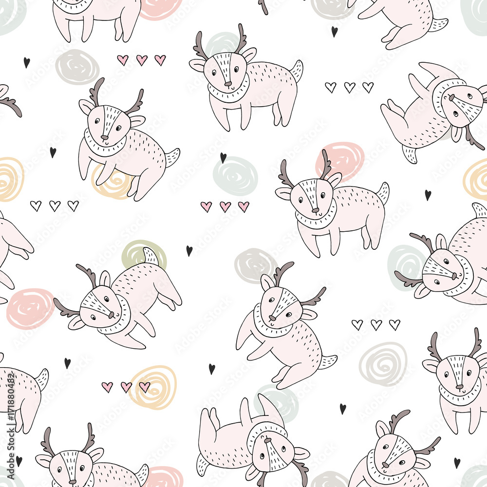 Obraz premium Vector pattern with deer. Printable templates.