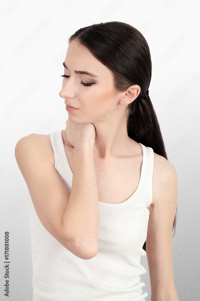 Woman In Pain. Closeup Of Beautiful Young Female Feeling Painful Toothache, Touching Face With Hand. Sad Stressed Girl Feeling Strong Teeth, Jaw Or Neck Pain. Dental Health And Care. High Resolution Woman In Pain. Closeup Of Beautiful Young Female Feeling Painful Toothache, Touching Face With Hand. Sad Stressed Girl Feeling Strong Teeth, Jaw Or Neck Pain. Dental Health And Care. High Resolution